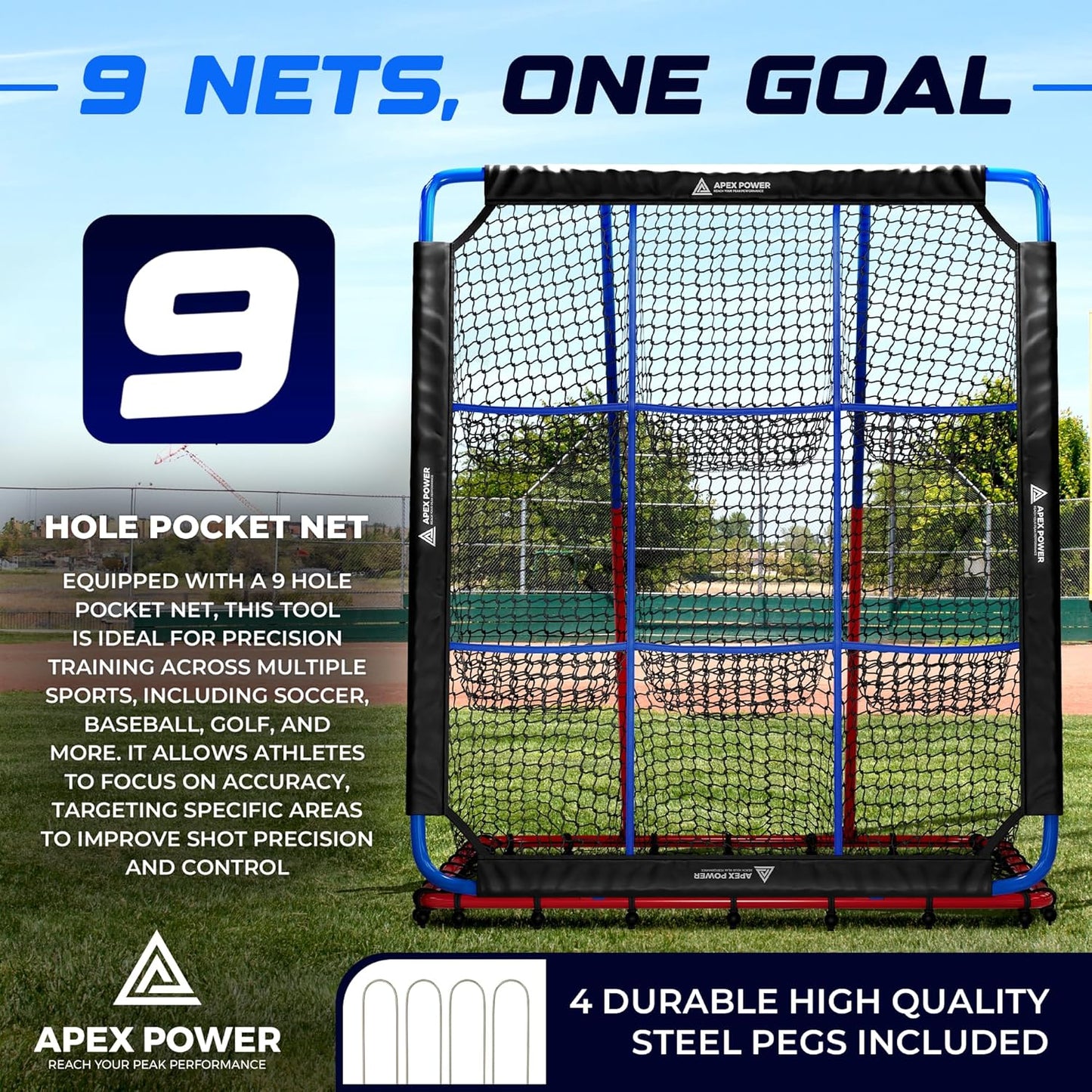 Baseball Rebounder Net – 12° Pitching Pocket, Portable & Multi-Sport Use